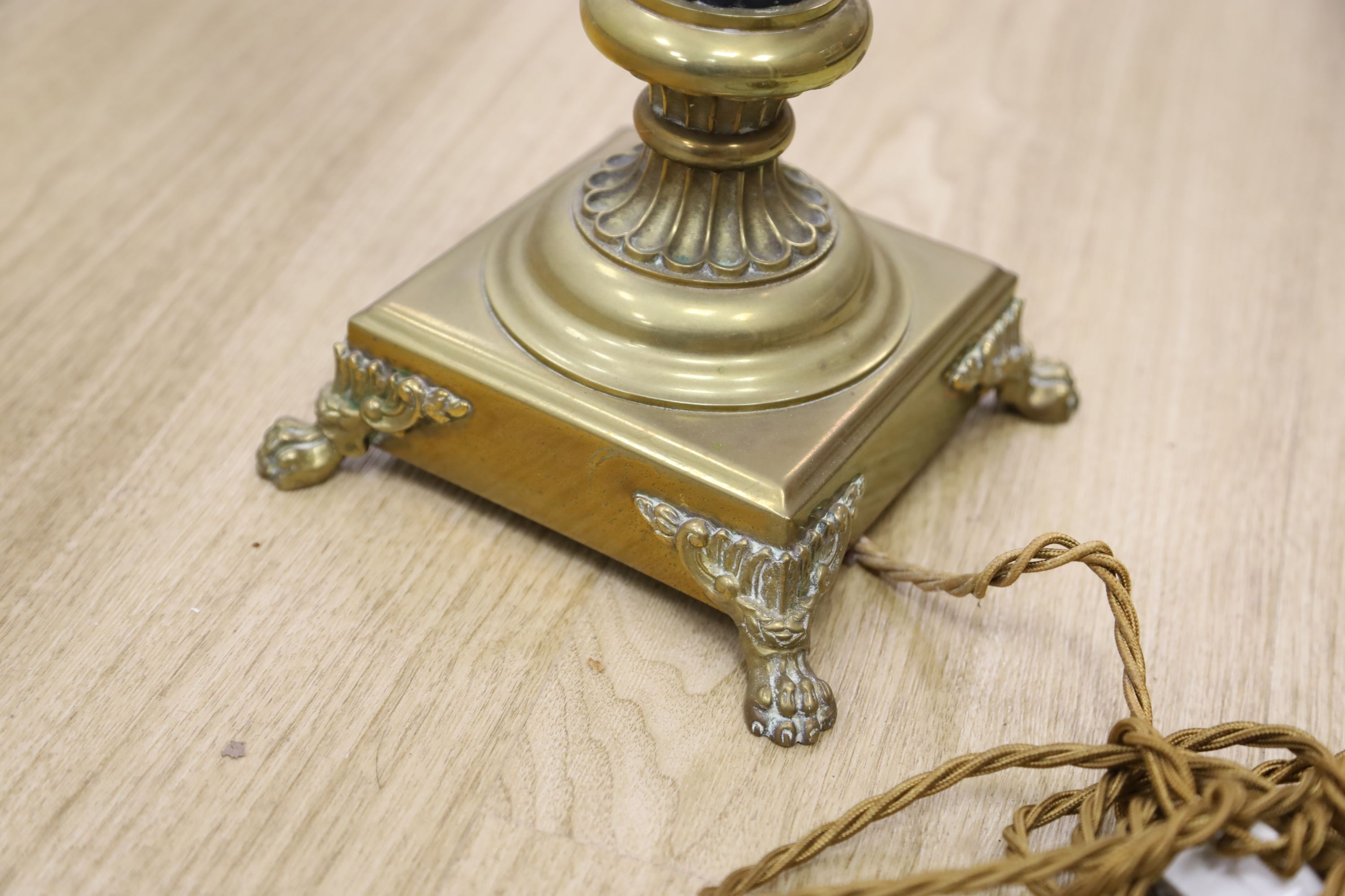 A Corinthian column table lamp and shade, lamp height 55cm